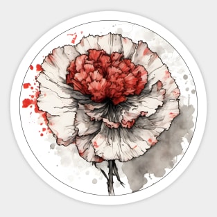 White and red carnation flowers watercolor art Sticker